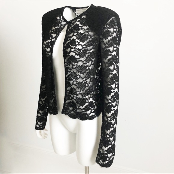 Vintage Papell Sheer Black Lace Cardi Jacket Size Small - Picture 4 of 7